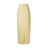 AEL été femmes taille haute bouton moulante Maxi Jupe jaune jupes longues coup de pied vêtements Jupe Femme 210621