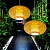 Lâmpadas pendentes Luz redonda de bambu 100% artesanal suspensão de tecelagem de madeira para casa sala de jantar lâmpada de teto PA0356