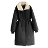 Fur Collar Long Straight Winter Jackets Thick Down Cotton Coat Women's Sleeve Buttons Pockets Female Warm 210607