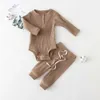 2 pezzi neonato ragazza ragazzo vestiti imposta bambino pigiama a costine cotone manica lunga pagliaccetti + pantaloni primavera abbigliamento infantile abiti G1023