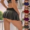 Ultra Mini Mulheres Sexy Saia Faux Leather Casual Acima do Joelho Preto Hot Short Summer Outono Moda Dança Lady Party Club Wear Y0824