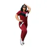 Plus Size Survêtements XL-4XL Femmes Casual 2 Pc Couture À Manches Courtes T-shirt Pantalon Sportswear Patchwork Costume En Vrac En Gros