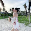 Women Halter Floral Playsuits Holiday flower overalls bohemian off shoulder beach jumpsuits wide leg chiffon rompers 210715