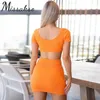 Missakso sexig bodycon stickad klänning ihålig ut sommar kvinnor kortärmad v neck semester backless mini dresses strand fest 210625