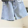 High Waist Women Blue Denim Shorts Summer Streetwear Female Casual Wide Leg Loose Fit Plus Size 2xl Jeans With Belt 210430