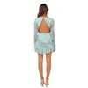 Casual Dresses Women Sexy Backless Dress, Adults Plant Print Long Sleeve Round Neck Layered One-Piece 2022 Arrival