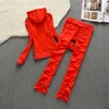 Spring / Fall 2020 Women'S Brand Velvet Fabric Tracksuits Velour Suit WomenTrack Suit Hoodies And Pants Size S - XXL X0428