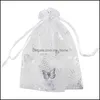 Cadeau Événement Festive Party Supplies Home Gardengift Wrap 100Pcs 9X12Cm Papillon Organza Bijoux Pochette Bonbons Dstring Faveur De Mariage Sacs Whit