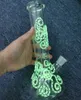 Glow in the dark pipe à eau bong staright narguilé non décoloration impression poulpe bongs en verre dab rig barboteur épais