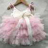 Toddler Baby Girls 1st Birthday Dress for Kids Flowers Belt Headbow for Wedding Outfit Set Children Princess Costume G1129