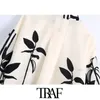 TRAF Women Chic Fashion Oversized Printed Midi Dress Vintage Long Sleeve Button-up Female Dresses Vestidos Mujer 210415