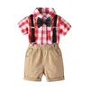 Bebek Beyefendi Giysi Yürüyor Çocuk Örgün Parti Yay Bodysuit Set Için 1-7YRS Bebek Erkek Çizgili Giyim Suit 210417