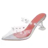 Frauen Sandalen 2022 Sommer Transparent Slip-on High Heels Nähen Spitz Peep Toe Sommer Schuhe Mode Seltsame Stil