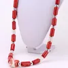 Pendientes Collar 4UJEWELRY 45 PULGADAS 13-14mm Beads de coral para hombres de boda nigerianos Red / Vino Original Pulsera africana.