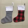 Calza natalizia scozzese rossa Flanella di bufalo di cotone Decorazioni natalizie nere Spazi vuoti in poli sublimazione Calze da Babbo Natale DAA158