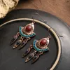 Orecchino con nappa in oro rosa per le donne Orecchini pendenti in pietra naturale rossa etnica della Boemia Accessori per gioielli indiani femminili