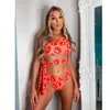 Bikini Kobiety Stroje Kąpielowe Push Up Swimsuit One Ramię Print Brazylijski Zestaw Biquini Kostium Kąpielowy Plaża Pływanie 210702