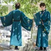 Tv filme desempenho palco desgaste hanfu masculino padrão vintage bordado terno terno manga longa traje azul conjuntos espadachim chinês roupas antigas