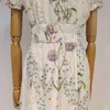 Vintage Print Dress For Women V Neck Puff Short Sleeve High Waist Tunic Midi Dresses Females Summer Fashion Stylish 210520