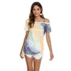 Summer T-shirt Tops Skew Collar Off Shoulder T-shirt Tie Dye Printed Tops Tee Women Short Sleeve Casual Ladies