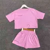 Brev Skriv ut Kvinnor 2 Piece Set Short-Sleeved T-shirt SweatShorts Loos Casual Tracksuit Loungewear Summer Kvinna 210527