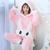 Piżamy Kobiety Rabbit Dorosłych Zwierząt Piżamy Zestaw Zima Gruba Ciepła Flanel Pijamas Mujer Pijer Pijer Sleepwear Anime Custeres Home Night Nosić 211118