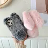 3D Rabbit Genuine Hair Plush Cases For For Samsung S24 S23 Ultra Plus S22 A24 A04E A34 A54 A14 5G A04 Bling Diamond Fluffy Fur Fuzzy Soft TPU Ear Fashion Back Cover Skin