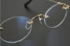 Luxury Design Retro-Vintage Round Rimless Frame Fashion Ultralight Titanium Unisex Plano Eyeglasses 52-25-140Preskription Glasögon Exqusite Metal Logo Fullset CAS
