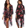 Sarongs korte mouw zwempak tops strand lang deksel bikini los baden chiffon bloemen zonnebrandcrème mode vrouwen vest