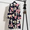 Delle Donne Casual Summer Dress Lady Style stile coreano Vintage Stampato floreale Camicia Chiffon Manica lunga Arco Midi Vestido 210623