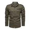 Koszule ładunkowe dla mężczyzn w stylu wojskowym casual z długim rękawem Tactical shirty męskie sprężynowe kieszeń przycisk męskie koszule drukowanie 210628