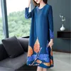 Miyake plisowane kobiety sukienki 2021 o długim rękawie wiosenne modne koraliki drukarskie luźne grube mm mm matwe sukienki