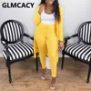 Women Ribbed Cardigan and Drawstring Casual Pants Set Two Piece Solid Fall Suits 210930