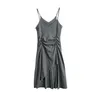 Summer Asymmetrical Dress Women Sleeveless Casual Cotton V-neck Solid Spaghetti Strap CRRIFLZ 210520
