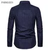 Camicia gessata Design Uomo Marca Slim Fit Camicie eleganti a maniche lunghe Uomo Button Down Camicie casual da lavoro Uomo 210524