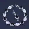 Ensemble de bijoux tendance et attrayant en forme de poire noire, goutte d'eau, cristal de zircone cubique, couleur argent, Bracelets pour femmes, H1022