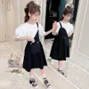 Teen Girls Summer Clothing Tshirt + Fickor Klänning Kostym för Solid Färg Kläder Casual Style Tracksuit Kids 210527