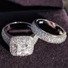 Vecalon 188pcs Topaz Simuliertes Diamant CZ 14KT Weißgold gefüllt 3-in-1-Verlobungs-Ehering-Ring-Set für Frauen SZ 5-11