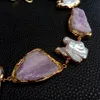 YYGEM – collier ras du cou en Morganite rose, perle Keshi blanche de culture brute, avec bord galvanisé, couleur or, perles enroulées, 22 pouces
