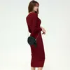 Maxi Dzianie Koreańskie Panie Z Długim Rękawem V NeckWarm Sweter Urząd Dress Dla Kobiet Chiny Odzież 210602