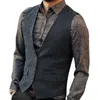 Solid Tweed Mens Kamizelka Kamizelka Szczupła Herringbone Casual Kamizelka Mężczyźni Formalne Kamizelki Biznesowe Groommana Dla Weddżetu Dżentelmenu Męski Płaszcz 210524