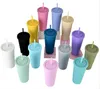 14 couleurs rose bleu 22OZ SKINNY TUMBLERS Tasses en acrylique de couleur mate avec couvercles et pailles Gobelet réutilisable en plastique à double paroi