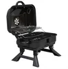 Plats de cuisson poêles barbecue au charbon de bois portable et fumoir avec couvercle table pliante pour camping patio arrière-cour cuisine en plein air noir