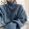 Syiwidii bleu pulls à col roulé pour femmes automne hiver pulls court tricoté en vrac coréen haut à la mode pulls décontractés 210914
