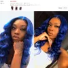 Perruque Lace Frontal Wig synthétique ondulée bleue, cheveux naturels, Deep Wave, Simulation de cheveux humains, pour femmes noires américaines, 1507274263