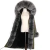 Fur's Fur Faux 2021 Fashion Womens Coats Winter Winter Raccoon Hood Coat Real X-Long Women Women Parka Streetwear