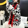 H.Sa Kobiety Moda Długi Sweter Otwarte Stitch Leopard Casual Cardigans Czerwona i żółta Zgładza dzianina Kurtka Out 210417