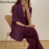 Nomikuma Koreanische Outfits Einreiher Kurzarm Blazer Hohe Taille Casual Hosen Einfarbig 2 Stück Set Frauen Anzüge 3b732 210514