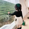 Корейский стиль весенние дети девушки платья лоскутное лук принцесса детей милая одежда E3797 210610