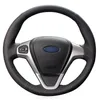 Hand-Stitched Car Steering Wheel Covers DIY Soft Black Genuine Leather For Ford Fiesta 2008-2013 Ecosport 2013-2016